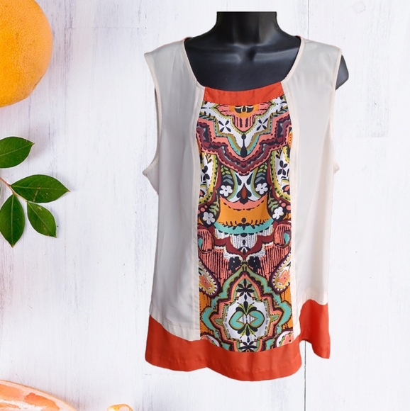 🎯🎯 Sale 🎯🎯 ECI New York Cream & Orange Burnt Top Sz XL - Picture 1 of 7